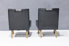 Merton Gershun Merton Gershun Slipper Chairs in Faux Black Leather with Brass Pulls - 3205134