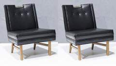 Merton Gershun Merton Gershun Slipper Chairs in Faux Black Leather with Brass Pulls - 3205135