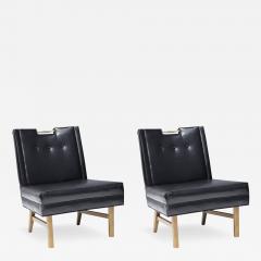 Merton Gershun Merton Gershun Slipper Chairs in Faux Black Leather with Brass Pulls - 3205705