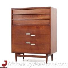 Merton Gershun Merton Gershun for American of Martinsville Walnut and Brass 5 Drawer Highboy - 3684915