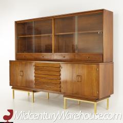 Merton Gershun Mid Century Large Walnut and Brass Credenza Buffet with Hutch - 2581111