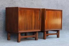 Merton Gershun Pair of Merton Gershun for Cavalier Mid Century Modern Walnut Brass Nightstands - 3387619