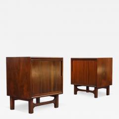 Merton Gershun Pair of Merton Gershun for Cavalier Mid Century Modern Walnut Brass Nightstands - 3391114