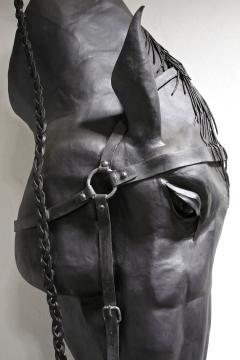 Metal Horse Head Sculpture by G F ssl Handforged On Charred Oak Base 2017 - 3321286