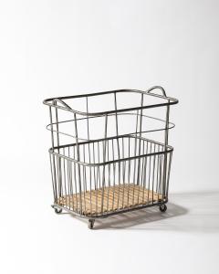 Metal and Wood Cart Rolling Basket France c 1950 - 4210502