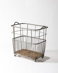 Metal and Wood Cart Rolling Basket France c 1950 - 4210506
