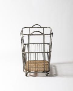 Metal and Wood Cart Rolling Basket France c 1950 - 4210507