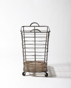 Metal and Wood Cart Rolling Basket France c 1950 - 4210510