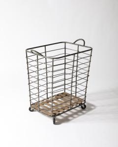 Metal and Wood Cart Rolling Basket France c 1950 - 4210514