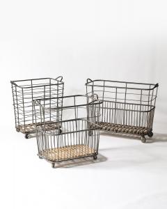 Metal and Wood Cart Rolling Basket France c 1950 - 4210516