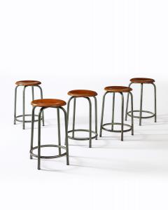 Metal and Wood French Factory Barstools France c 1950s - 3658945