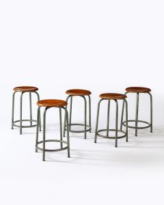 Metal and Wood French Factory Barstools France c 1950s - 3658947