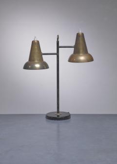 Metal and brass table lamp with two hoods France 1950s - 952567