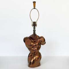 Metallic Copper Glazed Ceramic Nude Male Torso Table Lamp - 1096743