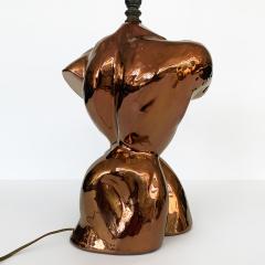 Metallic Copper Glazed Ceramic Nude Male Torso Table Lamp - 1096752