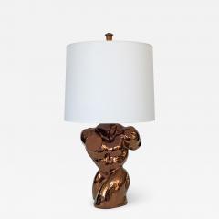 Metallic Copper Glazed Ceramic Nude Male Torso Table Lamp - 1096794