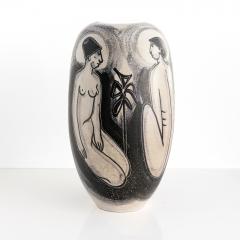 Mette Doller METTE DOLLER HAND DECORATED Scandinavian Modern VASE WITH SEATED WOMEN - 2323629