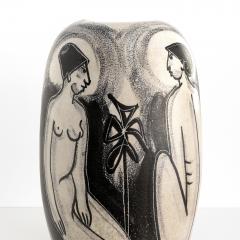 Mette Doller METTE DOLLER HAND DECORATED Scandinavian Modern VASE WITH SEATED WOMEN - 2323631