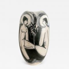 Mette Doller METTE DOLLER HAND DECORATED Scandinavian Modern VASE WITH SEATED WOMEN - 2325381