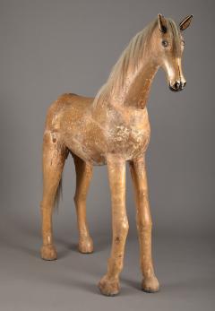 Mexican Carved Pine Horsehair Pony - 3941378