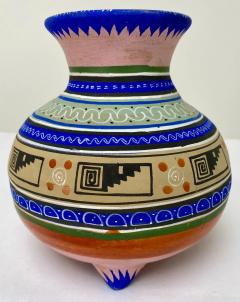 Mexican Handmade Pottery Multicolor Three Legged Vase - 3615600