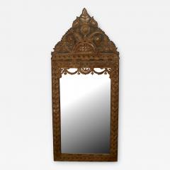 Mexican Stamped Metal and Ebonized Wood Wall Mirror - 1403272
