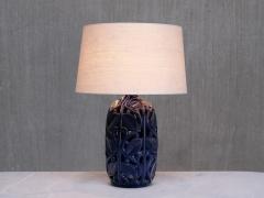 Michael Andersen Son Michael Andersen Blue Ceramic Table Lamp with Botanical Openwork Relief 1940s - 4379843