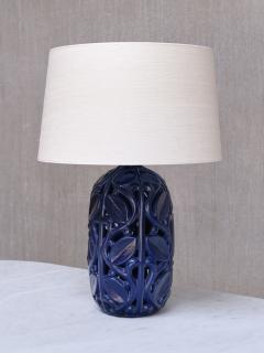 Michael Andersen Son Michael Andersen Blue Ceramic Table Lamp with Botanical Openwork Relief 1940s - 4379844