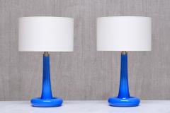Michael Bang Pair of Michael Bang Blue Glass Table Lamps Holmegaard Denmark 1970s - 4300559