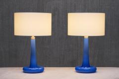 Michael Bang Pair of Michael Bang Blue Glass Table Lamps Holmegaard Denmark 1970s - 4300563