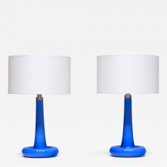 Michael Bang Pair of Michael Bang Blue Glass Table Lamps Holmegaard Denmark 1970s - 4305792