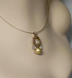 Michael Kneebone Michael Kneebone Antique L C Tiffany Glass Scarab Diamond Golden Pearl Pendant - 2652730