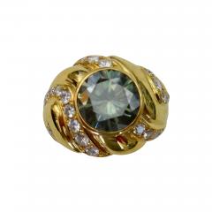 Michael Kneebone Michael Kneebone Green Zircon Pave Diamond 18k Gold Dome Ring - 1267601