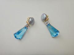 Michael Kneebone Michael Kneebone Swiss Blue Topaz Diamond Gray Pearl Dangle Earrings - 1267457