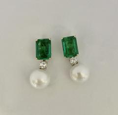 Michael Kneebone Michael Kneebone Zambian Emerald Diamond South Seas Pearl Dangle Earrings - 2651561