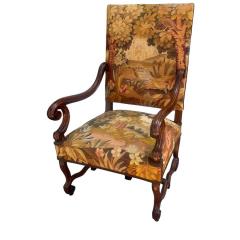 Michael Taylor 18th C Style French Needlepoint Carved Walnut Throne Chair - 4247365