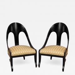 Michael Taylor Pair of Spoon Back Slipper Chairs with Gilt Detail - 2724726