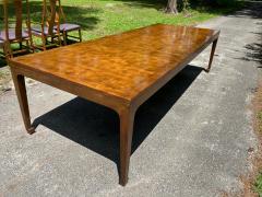 Michael Taylor Stunning Michael Taylor for Baker Asian Parquetry Burl Elm Dining Table 3 Leaves - 4697055