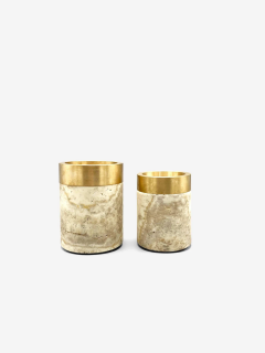 Michael Verheyden X SMALL COPPA CONTAINER WITH BRONZE RIM AND TRAVERTINE - 3595522