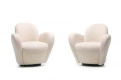 Michael Wolk Pair of Michael Wolk Swivel Lounge Chairs in Ivory Boucl with En Suite Ottoman - 1976951