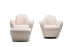 Michael Wolk Pair of Michael Wolk Swivel Lounge Chairs in Ivory Boucl with En Suite Ottoman - 1976952