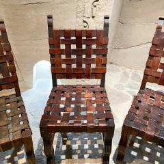 Michael van Beuren Hermanos Soto 4 Woven Saddle Leather Strap Chairs Rustic Mahogany Mexico 1950s - 2101760