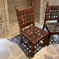 Michael van Beuren Hermanos Soto 4 Woven Saddle Leather Strap Chairs Rustic Mahogany Mexico 1950s - 2101763