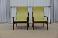 Michel Arnoult Mid Century Modern Armchairs in Hardwood and Leather Michel Arnault c 1960s - 3339112