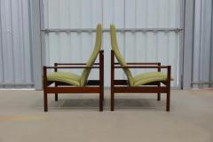 Michel Arnoult Mid Century Modern Armchairs in Hardwood and Leather Michel Arnault c 1960s - 3339113