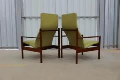 Michel Arnoult Mid Century Modern Armchairs in Hardwood and Leather Michel Arnault c 1960s - 3339114