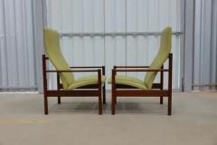 Michel Arnoult Mid Century Modern Armchairs in Hardwood and Leather Michel Arnault c 1960s - 3339126