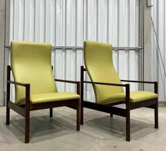 Michel Arnoult Mid Century Modern Armchairs in Hardwood and Leather Michel Arnault c 1960s - 3339155