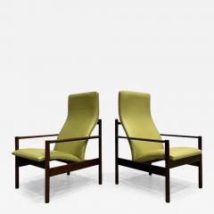 Michel Arnoult Mid Century Modern Armchairs in Hardwood and Leather Michel Arnault c 1960s - 3343200