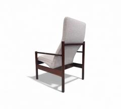Michel Arnoult Tall Armchair in Imbuia Wood Grey Bocule Michel Arnault 1960s Lot 154A - 4351739